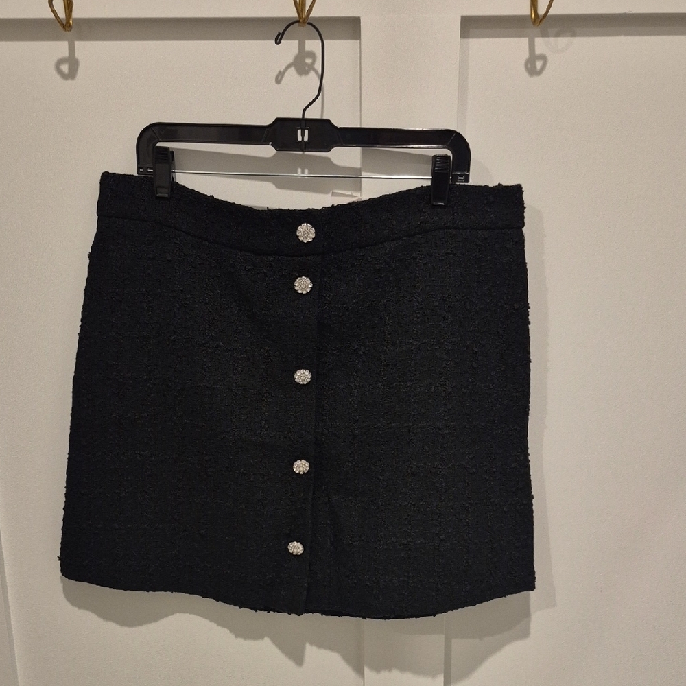 NWT H&M | Black Textured Mini Skirt with Jewel Buttons | Size 16